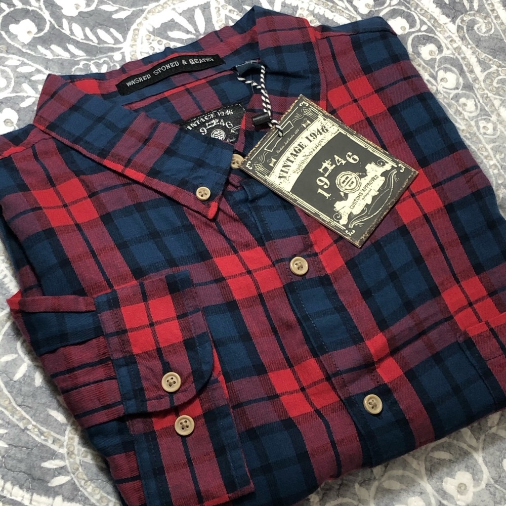 Men’s NWT Vintage 1946 Long Sleeve Plaid Shirt XL - Picture 8 of 8